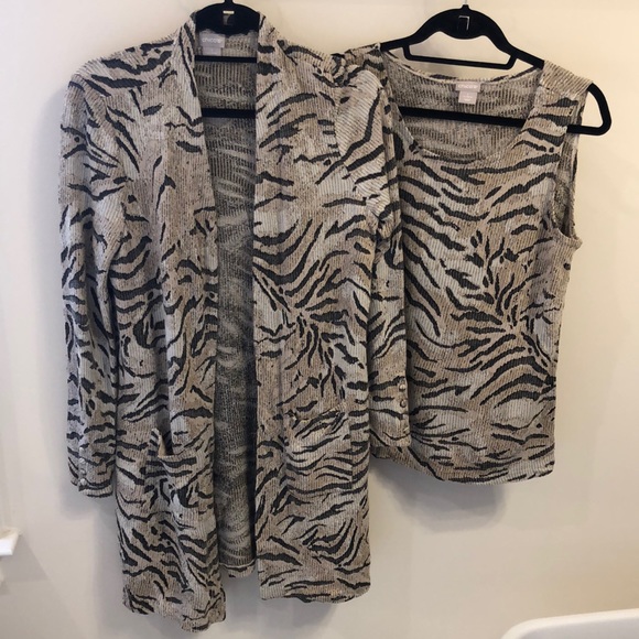 Chico’s zebra print open front jacket and matching sleeveless top - Picture 2 of 12